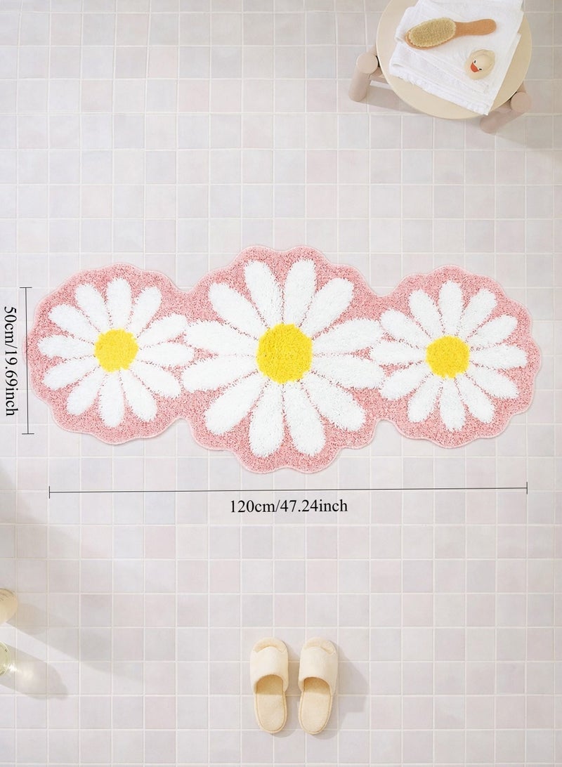 LOOPITYS Pink daisy carpet (50 * 120CM) bedroom carpet, cute long bath mat carpet, flower anti slip bath mat, suitable for bathrooms, rooms, sinks, bathtubs - Image 3